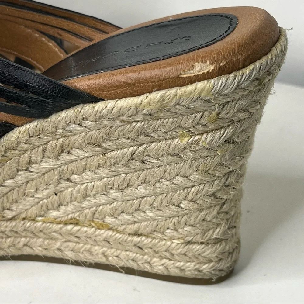 Lucky Brand Espadrille Wedge Black‎ Woven Leather Taleen Sandal Women’s 8M/38